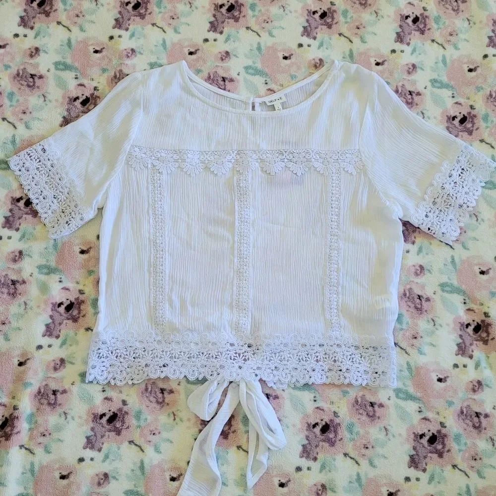 SELF♡E White Top with Crochet Detail - NWT